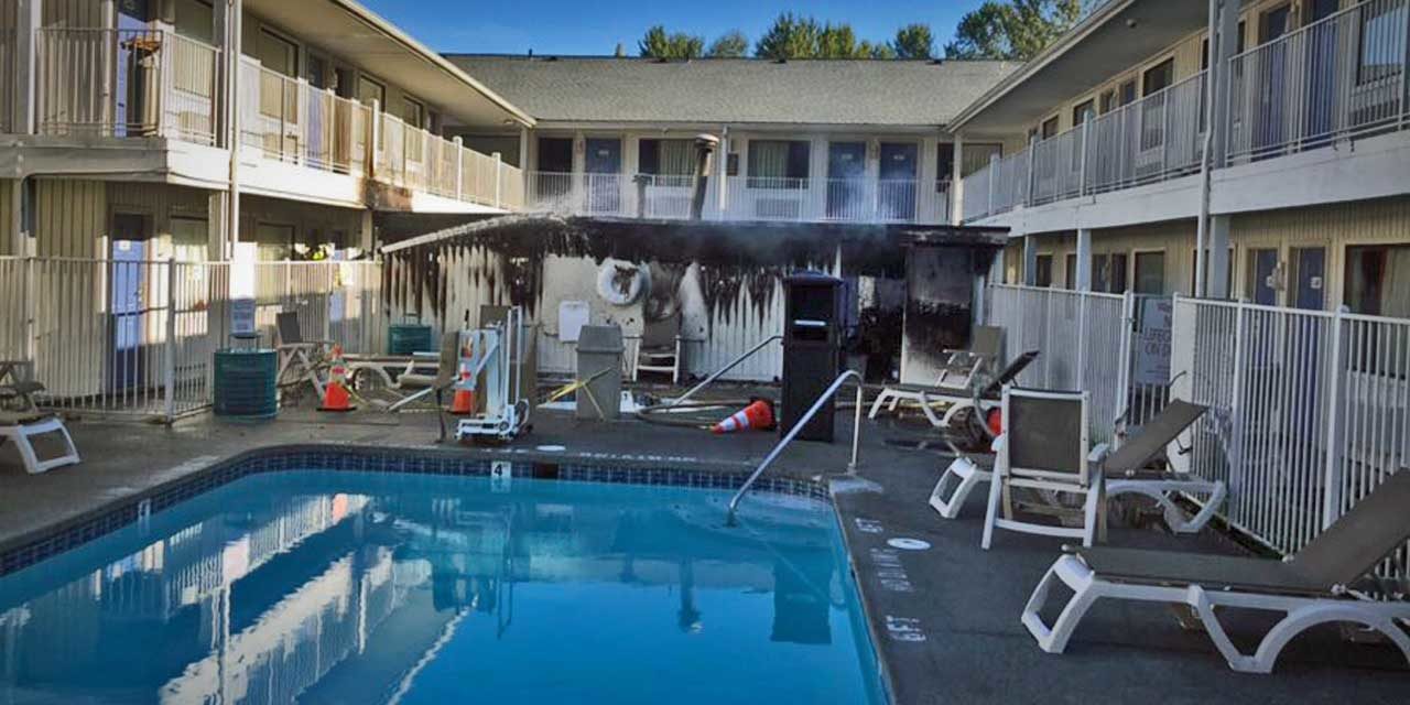 Fire burns pool building at Motel 6 in SeaTac Friday morning
