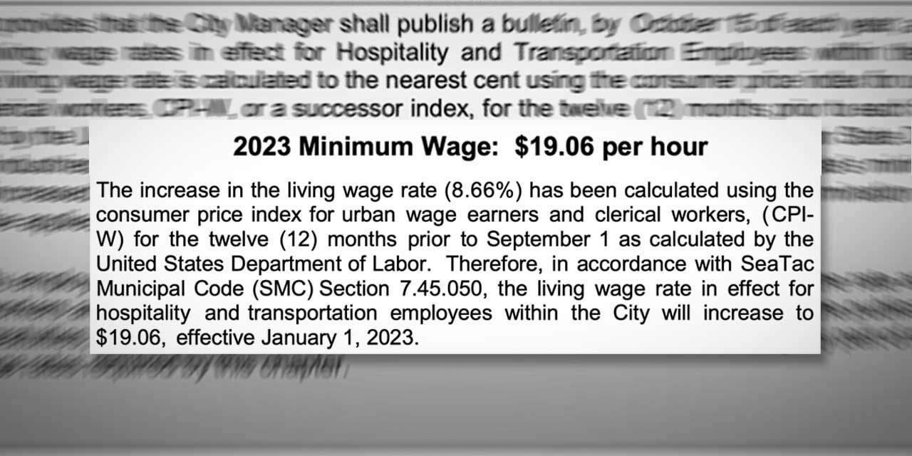 City of SeaTac will have highest minimum wage in country – $19.06/hour – starting Jan. 1