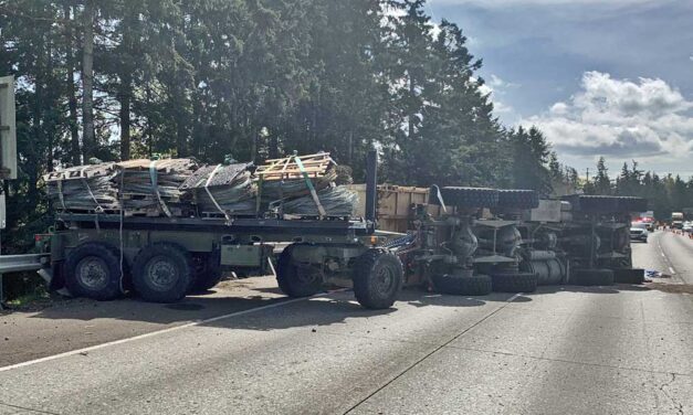 Military vehicle overturns, blocking lanes on I-5 near S. 272nd Wednesday